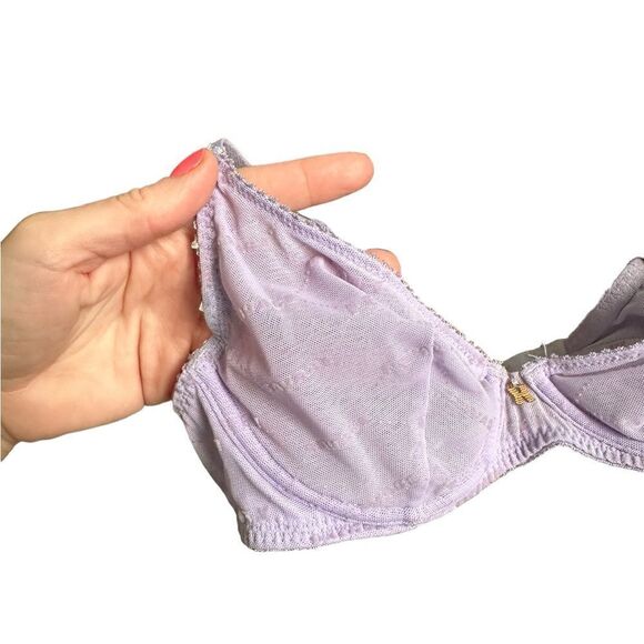 Savage X Fenty Purple Flocked Logo Mesh Unlined Bra - Picture 7 of 16